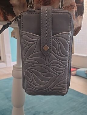 The Sak Blue Grey Quilted Leather Phone Crossbody